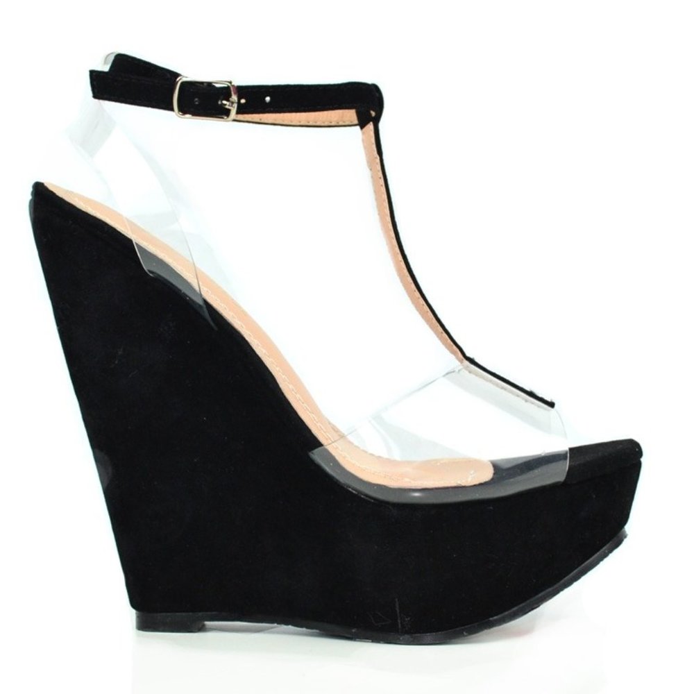 Women's Wedge Peep Toe Sling Back Adjustable buckle T-Strap